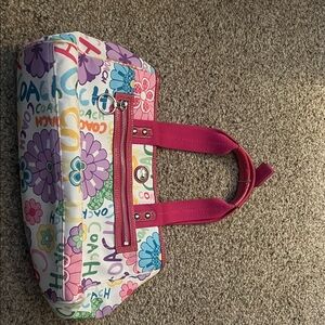 Coach Multicolor Floral Tote with Pink Handles
